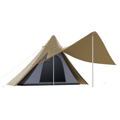 15.4'x15.4'x8.5' Teepee Tent, Waterproof Camping Tent with Porch Area, Floor and Carry Bag, for 2-3 Person Outdoor Backpacking Camping Hiking, Coffee
