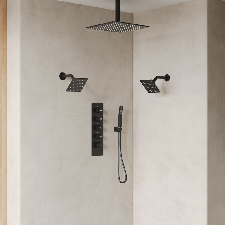 15-Spray Patterns 16" & 6" Triple Shower Heads, Shower Faucet  System with Thermostatic Rough-in Valve