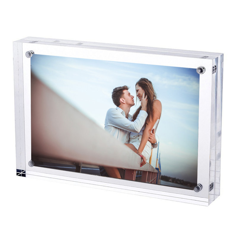 TRIXES Acrylic Photo Frame - Clear Freestanding Picture Frame with Magnets –Cherished Memories, 6" x 4"