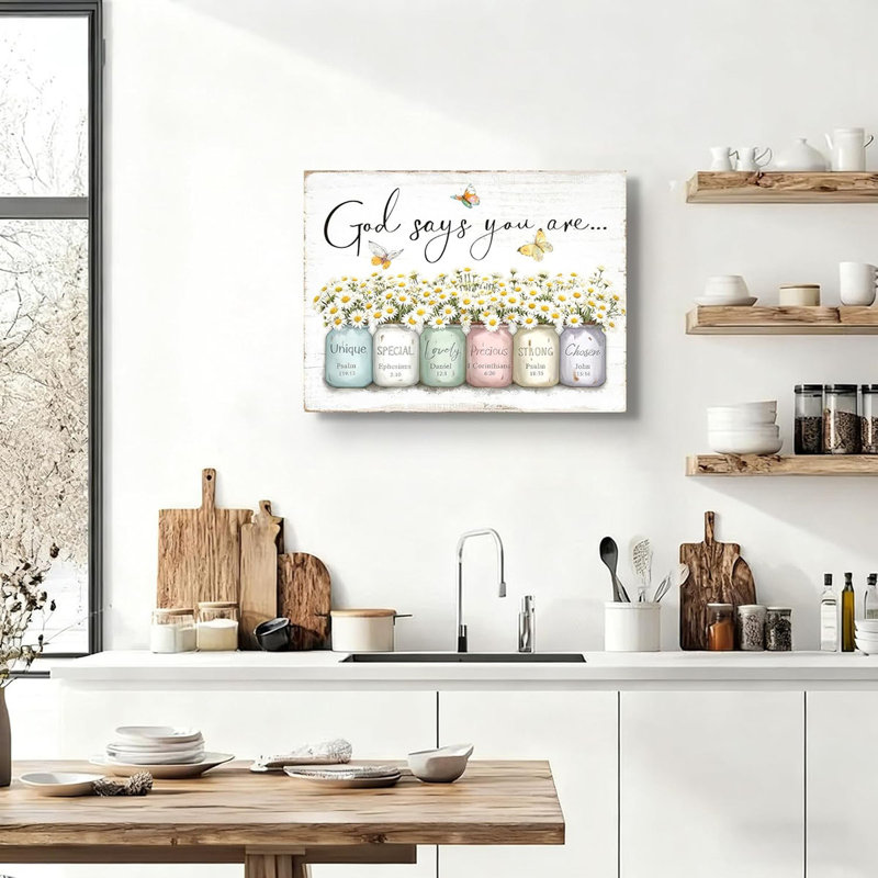 Inspirational Bible Verse Wall Art God Says You Are Sayings Wall Decort Christian Gift Quotes Painting Scripture Pictures Print Flowers In Mason Jar Poster For Bedroom(24X16 Canvas)