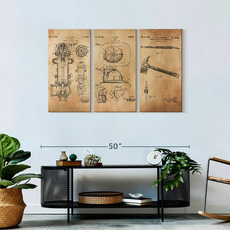 Ensemble de 3 pièces brevetées sur toile, H 28 po x l 45 po x P 1,25 po