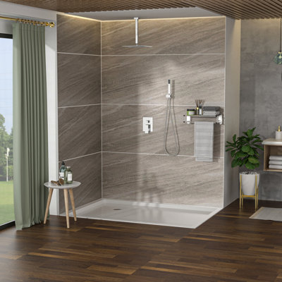 Pomme de douche double Finish - fixation au plafond de 10 pouces avec pluie et robinet de poche facile à nettoyer inclus