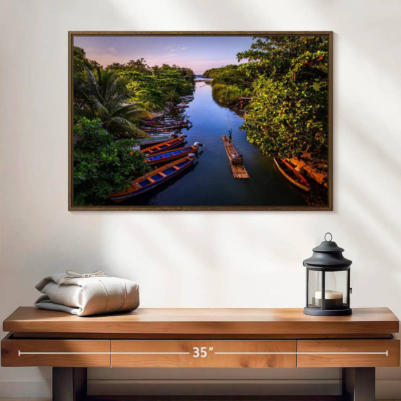 White River, bateaux et radeau, 25 po x 17 po, Cadre flottant noyer