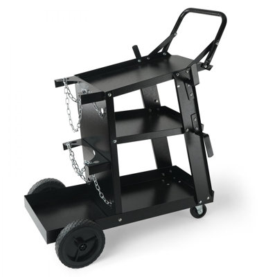 Chariot de soudage, chariot de soudage à 3 niveaux robuste avec capacité de poids de 400 lb, roues pivotantes à 360 °, chaînes de sécurité de rangement de réservoir, chariot de soudage MIG roulant pour machine de soudage TIG, ARC, MMA, coupeur de 