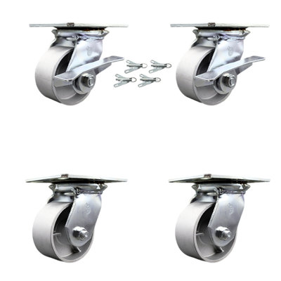 4 Piece Semi Steel Caster Set with Roller Bearing 4 Swivel Lock and 2 Brake