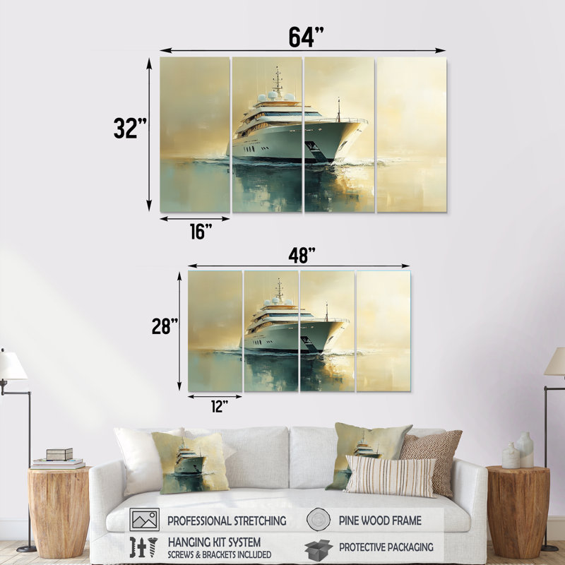 «Wealths Reflection - Boat Yacht», ensemble d'art sur toile, H 32 po x l 64 po