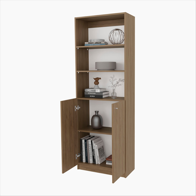 Bibliothèque à 2 portes en chêne naturel et blanc avec rangement ouvert
