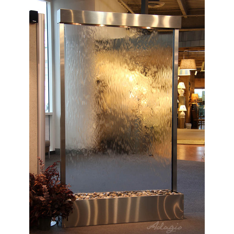 Grandeur River Fountain with Light, Stainless Steel, Clear Glass