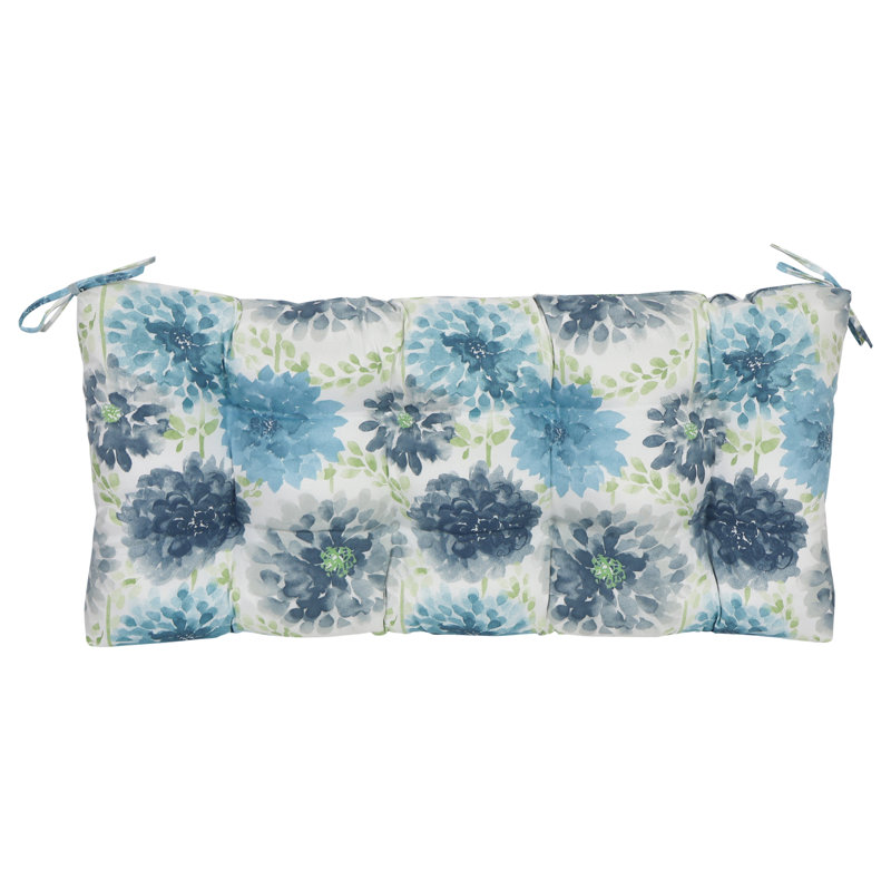 42-Inch By 19-Inch Outdoor Tufted Loveseat Cushion, White/Blue/Gardenia Cool Floral