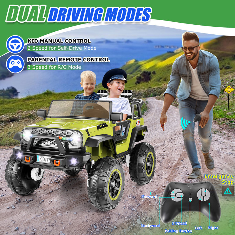24V 2-Seater Kids Ride on Truck Electric Car with Remote Control and Bluetooth, Green