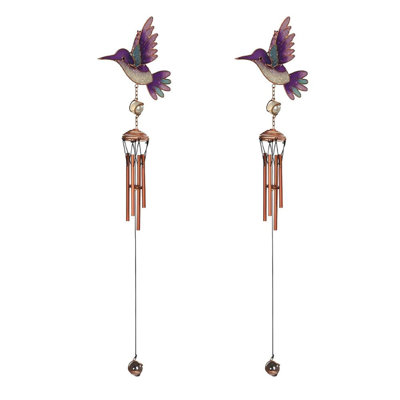 Gift Gift Set ICE ARMOR 24" Long Blue and Purple Hummingbird Copper and Gem Wind Chime Figurine Statue Ornament Decoration Home/Room/Garden Decor for Housewarming, Holidays, Christmas Special