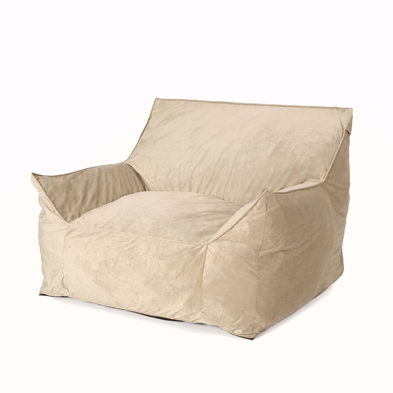 Velveteen Bean Bag Chair With Armrests, Taupe Velvet, 30.11" H x 42.11" W x 40.11" D