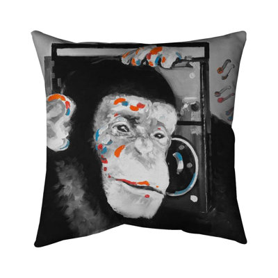 Monkey listening to radio - 16"x16" Throw pillow - Poly twill - Print on demand