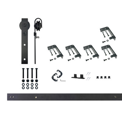 Ceiling Mount Black Rustic Classic Design Non-Bypass Single Track One Door Hardware Kit (Door Not Included)