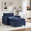 Fauteuil d'appoint rembourré en chenille 44,5 po avec repose-pieds 44,5 po, fauteuil de lecture pour chambre à coucher, chenille bleue