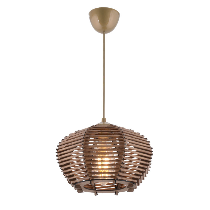 Lustre en bois élégant, finition brune, 21,7 po x 21,7 po x 5,9 po | Câble réglable, certifié CE, douille E27 (40 W maximum) | Reproduction stylée en bambou, parfaite pour la salle à manger et les espaces de vie