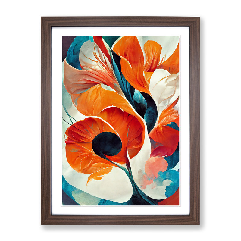 Abstract Flowers Modern No.1 - Framed Print, 64cm H x 46cm W x 2cm D, Walnut
