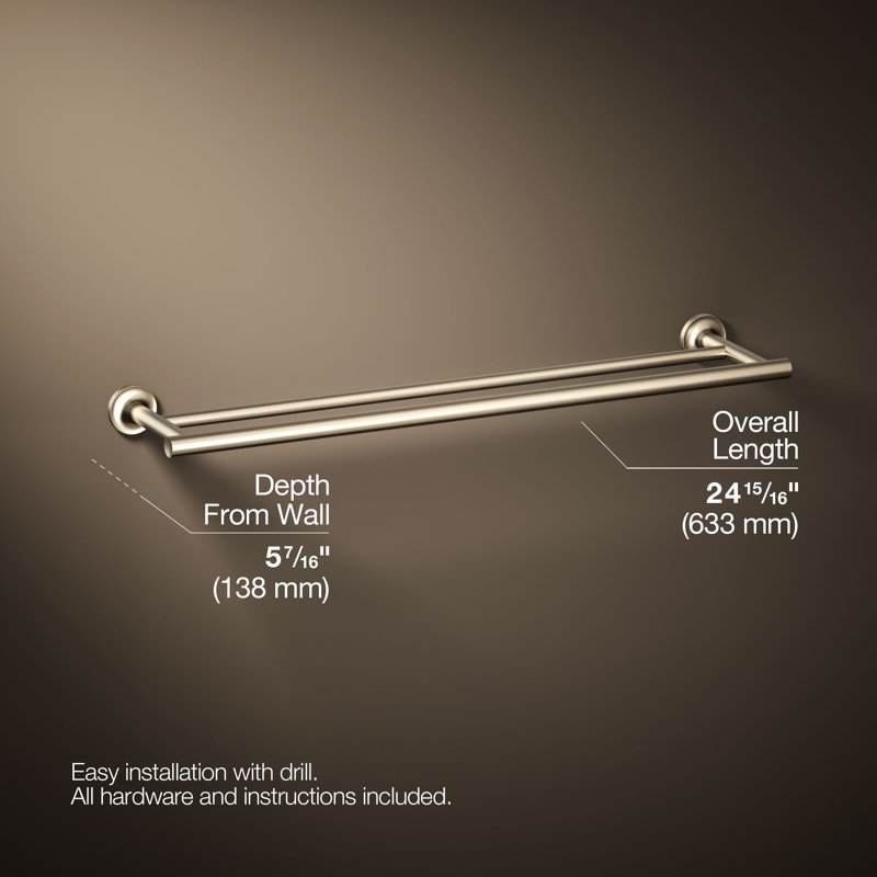 Purist® Double 24" Wall Mounted Towel Bar, Vibrant Brushed Bronze