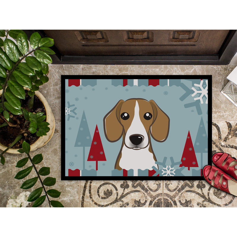 Tapis d'extérieur antidérapant Jennah Winter Holiday Beagle, 2 pi x 3 pi