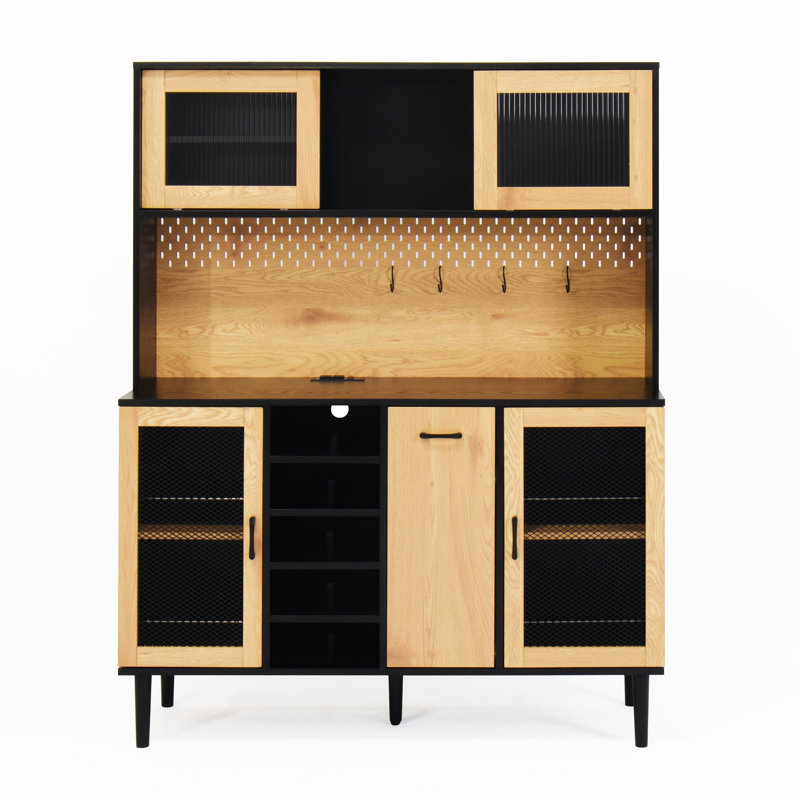 Armoire 59 po avec rangement caché - noir et naturel pour garde-manger