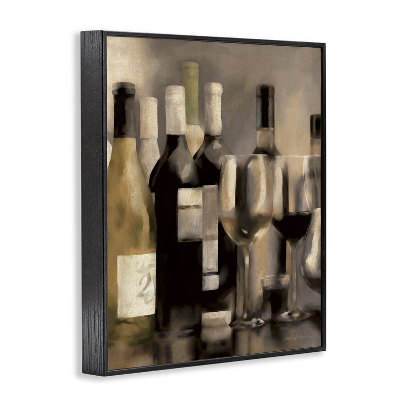 Wine Bottles on Bar Black Framed Giclee Art by Carol Robinson, Giclée encadrée noir minuit, H 30 po x l 24 po