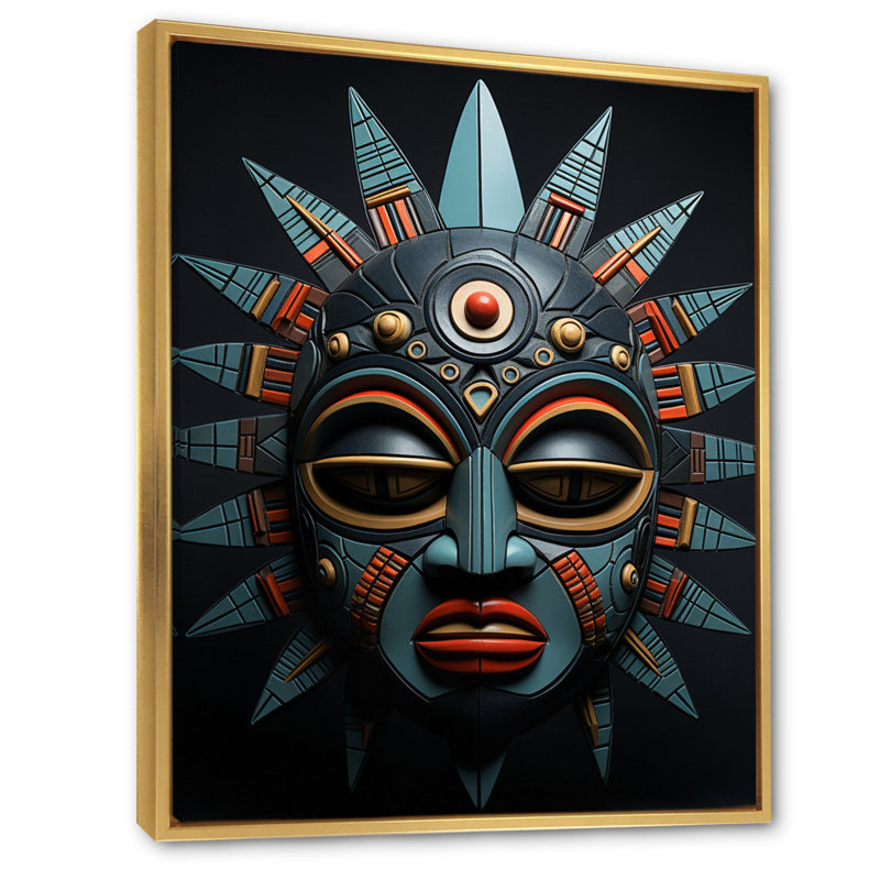 Buok, masque tribal africain Chokwe, H 44 po x l 34 po x P 1,5 po, Cadre flottant doré