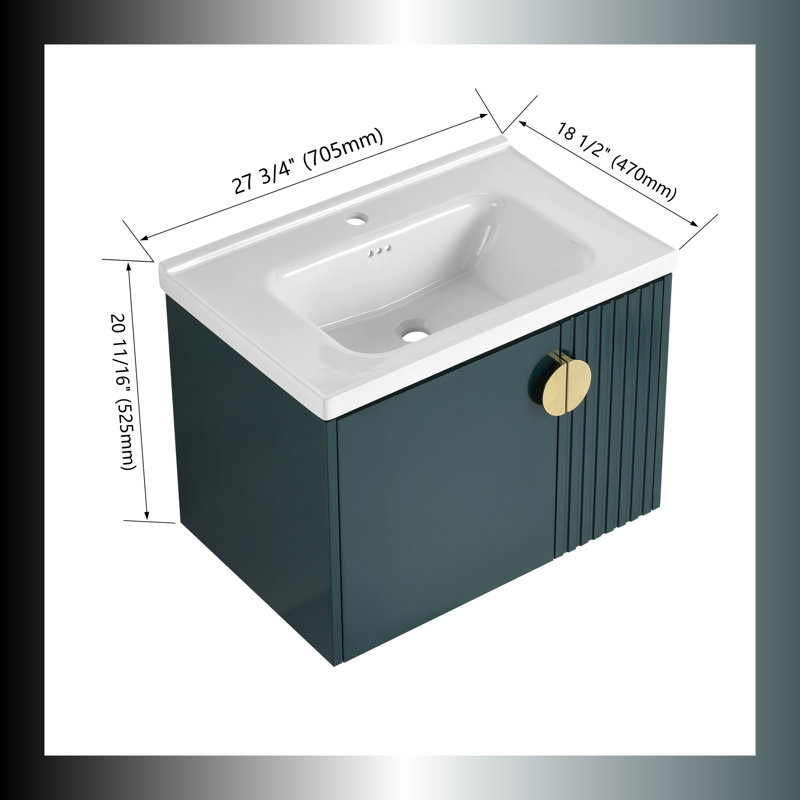 Ensemble de meuble-lavabo simple 28 po avec lavabo Aarjun, Vert
