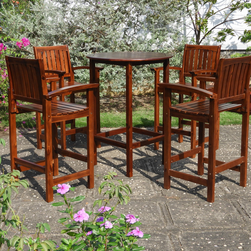 Enright 4 - Person Acacia Wood Patio Dining Set with Round Table