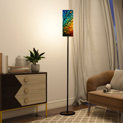 Floor Lamp Vibrant Stained Glass Print Tree Design Abstract Colorful Mosaic Floor Lamps with Remote LED Lights Adjustable Lamp Shades Tall Standing Lamps for Reading Office Living Room