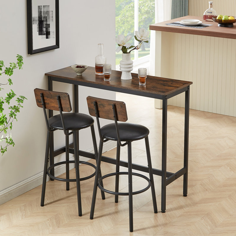 Ensemble de table de bar avec 2 tabourets de bar en polyuréthane avec dossier, l 43,31 po x l 15,75 po x H 35,43 po
