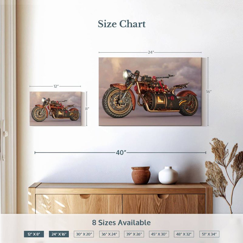 Mehar Steampunk Motorcycle, 16" H x 24" W