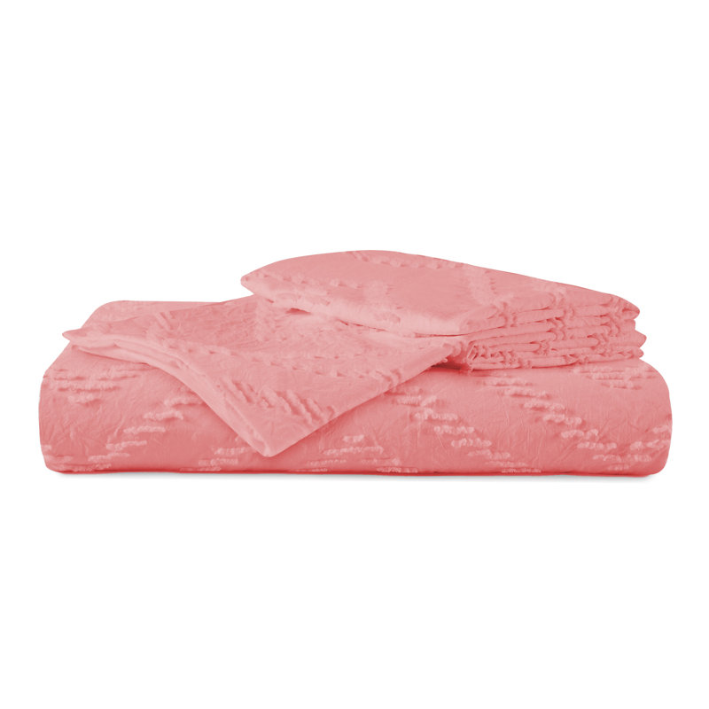 Bohemian Polyester Machine Tufted Duvet Cover, Queen Duvet Cover + 2 Standard Pillowcases, Pink Stripe