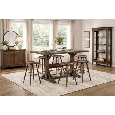Malone 7-Piece Industrial Dining Set · Trestle Table & 6 Stools