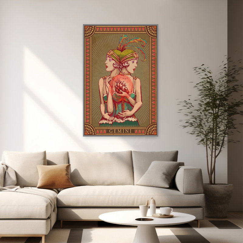 Affiche murale abstraite Art Déco rétro vintage Gémeaux, H 60 po x l 40 po