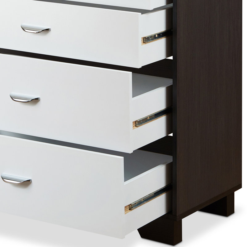 Commode 5 tiroirs blanche et espresso