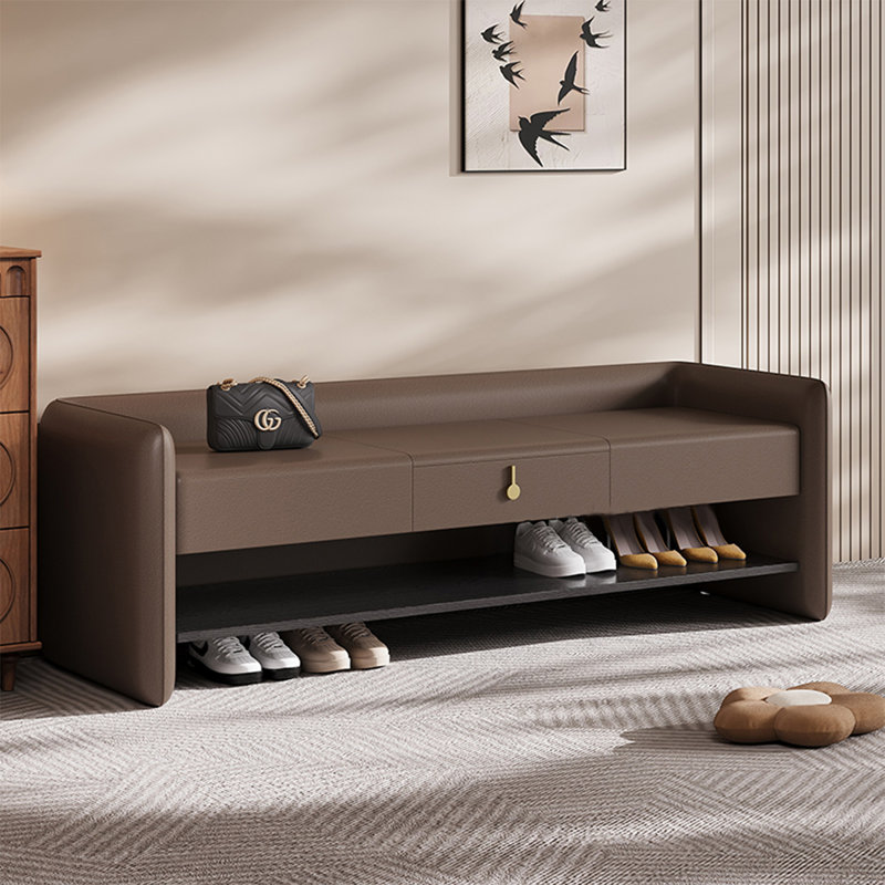 Banc de rangement rembourré pour chaussures, Café