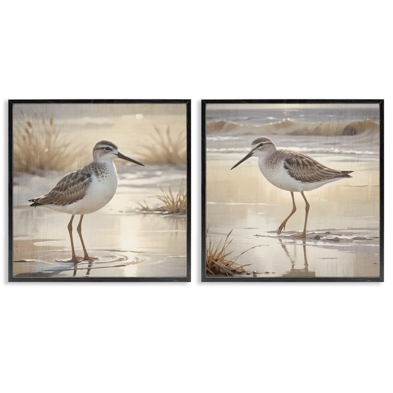 Sunpied Sandpipers Wading Shore, ensemble de 2 giclées encadrées, design par Susan Arnot, H 12 po x l 24 po