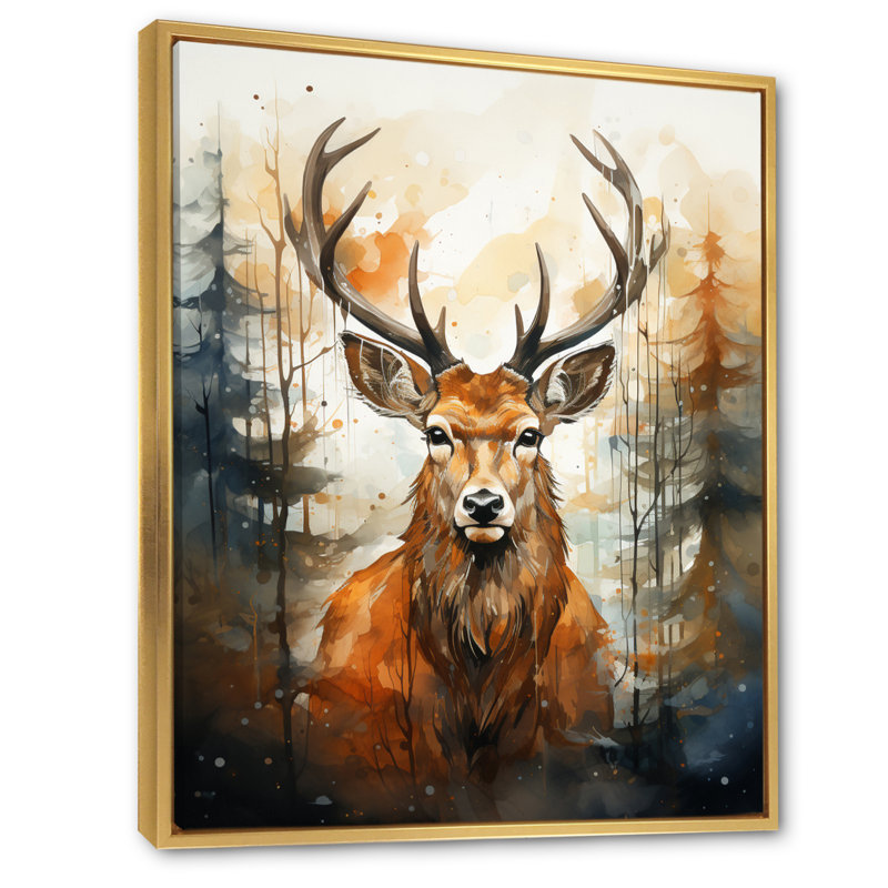 Deer Wonderers V sur toile, Cadre flottant doré, 44" H x 34" W