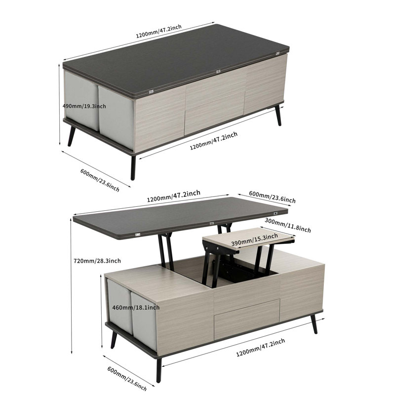 5 Pieces Lift Top Coffee Table Set With Storage Convertible Dining Table With Ottomans