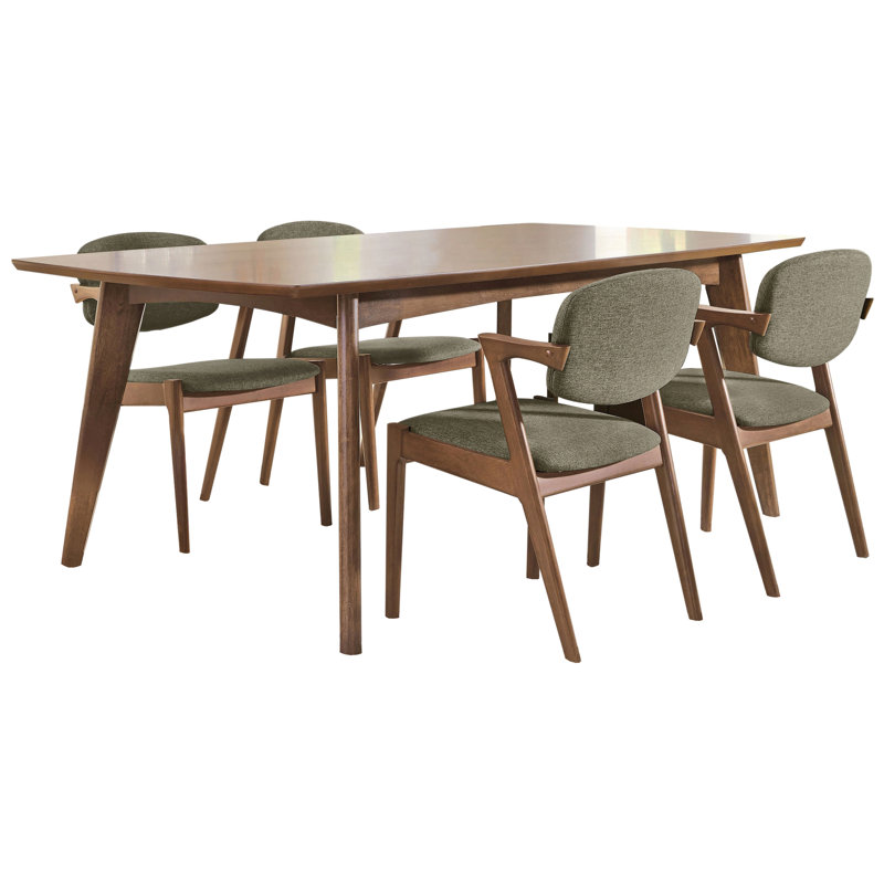 Table de salle à manger rectangulaire Mid-Century moderne en noyer foncé 5 pièces, quatre chaises d'appoint rembourrées brunes, table de 4 places assises, convient pour