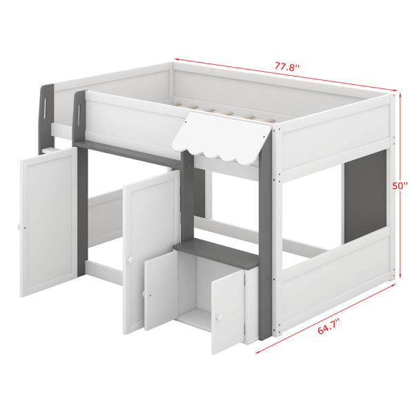 Ebern Designs Full Size House Loft Bed With Playhouse, Wood Cabin Bed ...