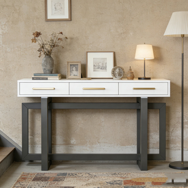 Console élégante avec trois tiroirs, Grey+White