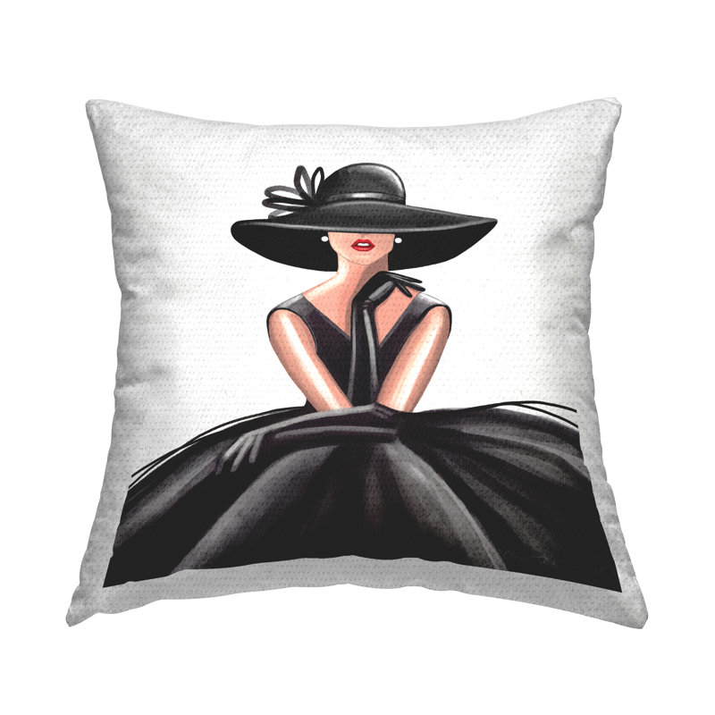 Stupell Industries High End Fashion Glam Pose Luxurious Black Dress Outdoor Printed Pillow by Elizabeth Tyndall
