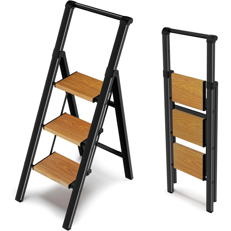 3 Step Ladder With Handrails, Foldable Step Stool For Adults, Lightweight Aluminum Stepladder With Non-Slip Pedals, 330 Lbs Capacity, Portable For Home Kitchen Garage Office