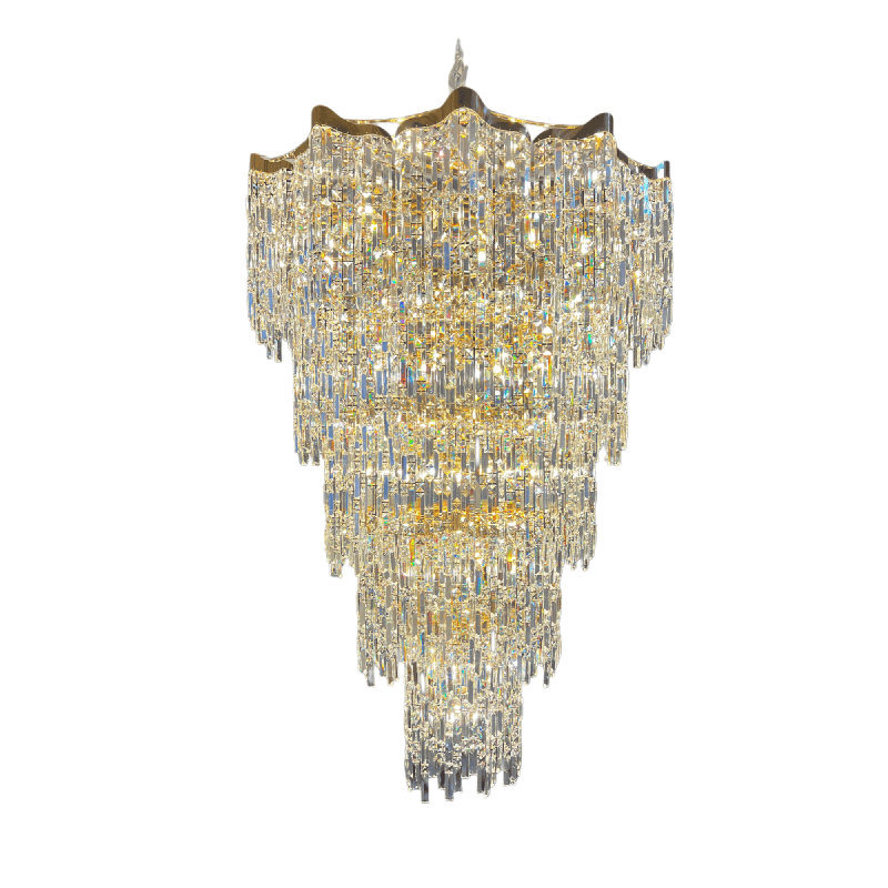 Lustre européen en cristal doré multi-couches