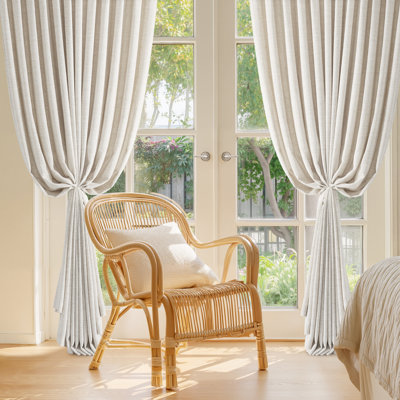 Rideaux en lin à plis pincés, rideaux semi-transparents pour l'intimité, languette en lin épais filtrant avec crochets pour le salon / chambre à coucher, 2 panneaux