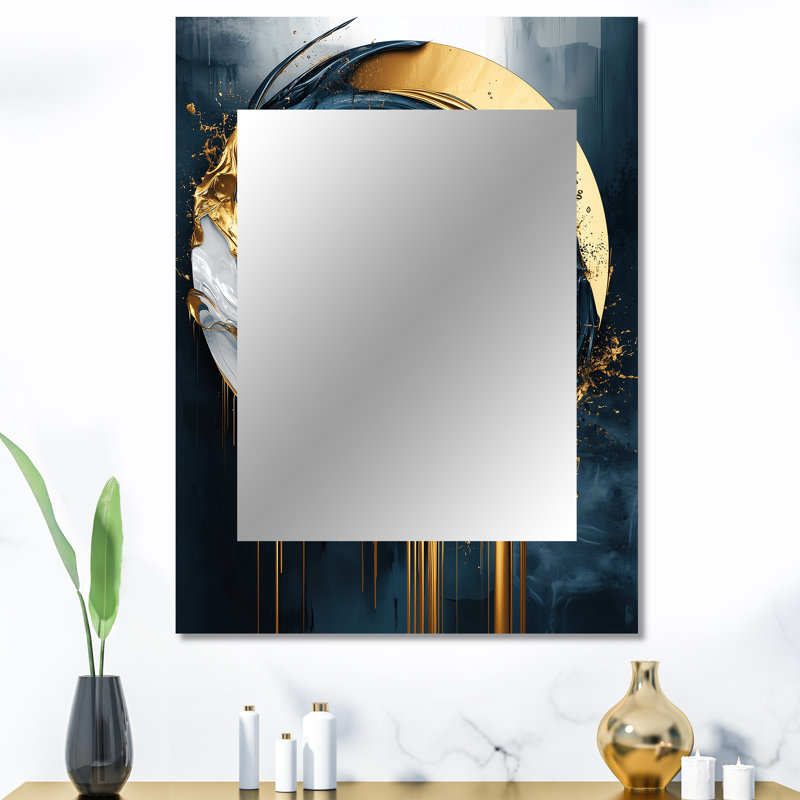 Black Gold Abstract Shapes And City - Abstract Shapes Wall Mirror, Gold Decorative Mirror, Printed Metal Art, 40" x 30"