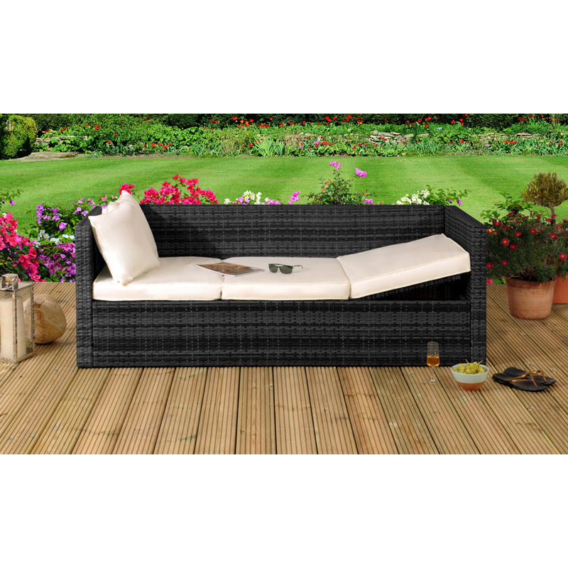 Katelin 187cm Wide Patio Sofa with Cushions, Black