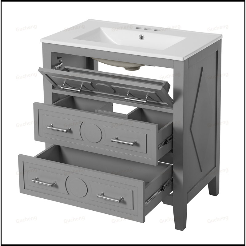Meuble-lavabo 30 po avec tiroirs et lavabo en céramique