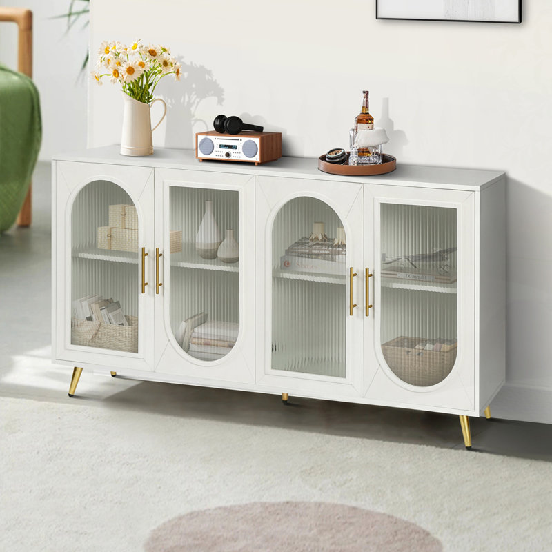 Armoire de rangement en bois, Doré, Blanc
